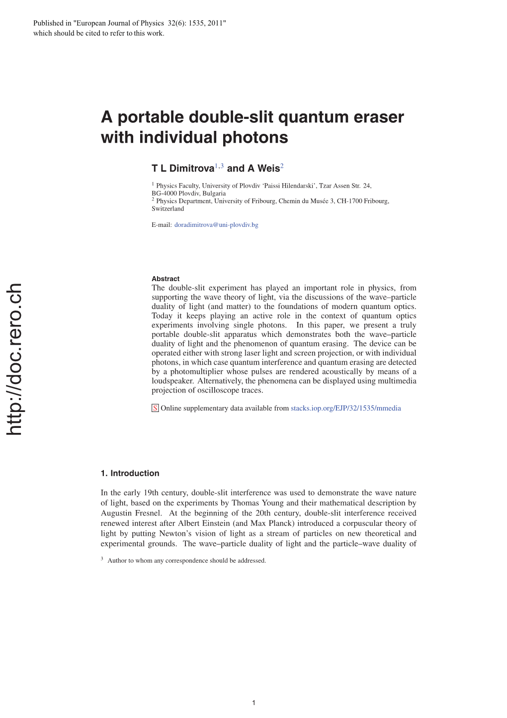 A Portable Double-Slit Quantum Eraser with Individual Photons