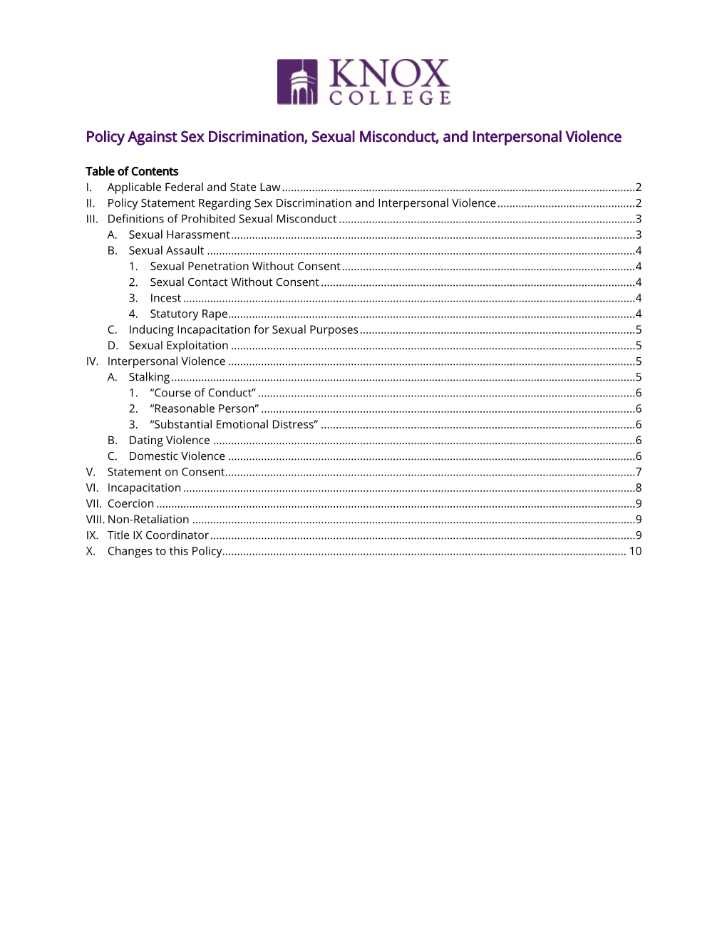 Policy Against Sex Discrimination, Sexual Misconduct, and Interpersonal Violence