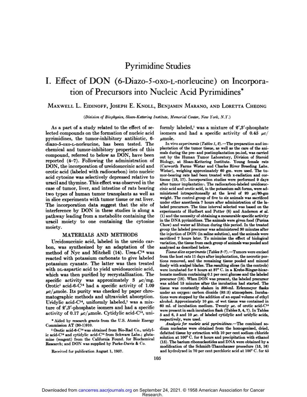 On Incorpora Tion of Precursors Into Nucleic Acid Pyrimidines *