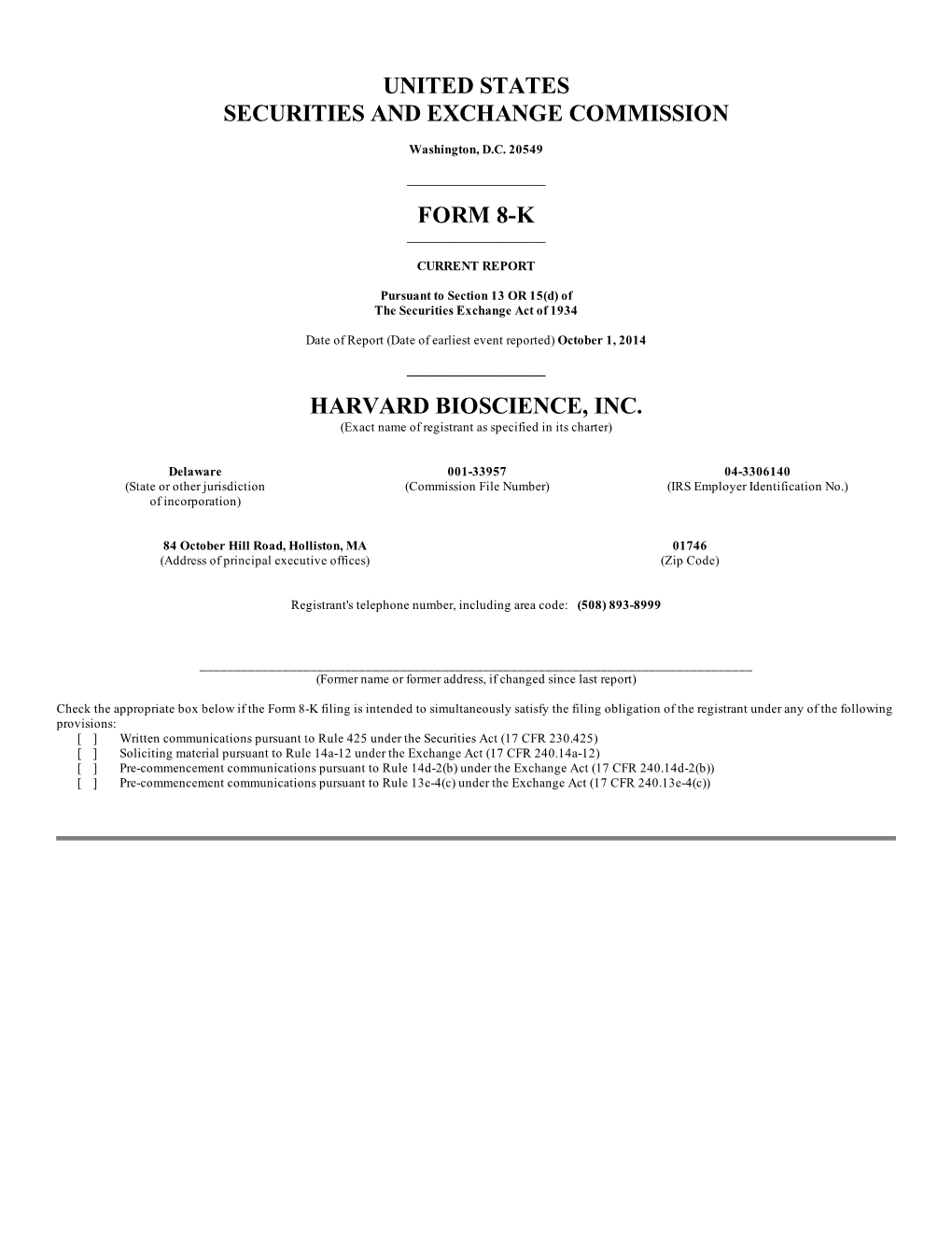 United States Securities and Exchange Commission Form