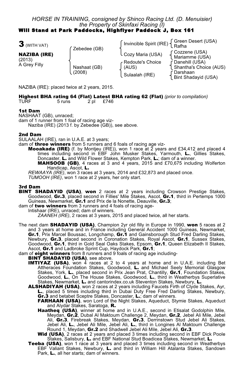 HORSE in TRAINING, Consigned by Shinco Racing Ltd. (D