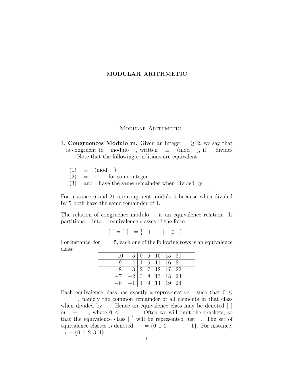 Modular Arithmetic by Miguel A. Lerma