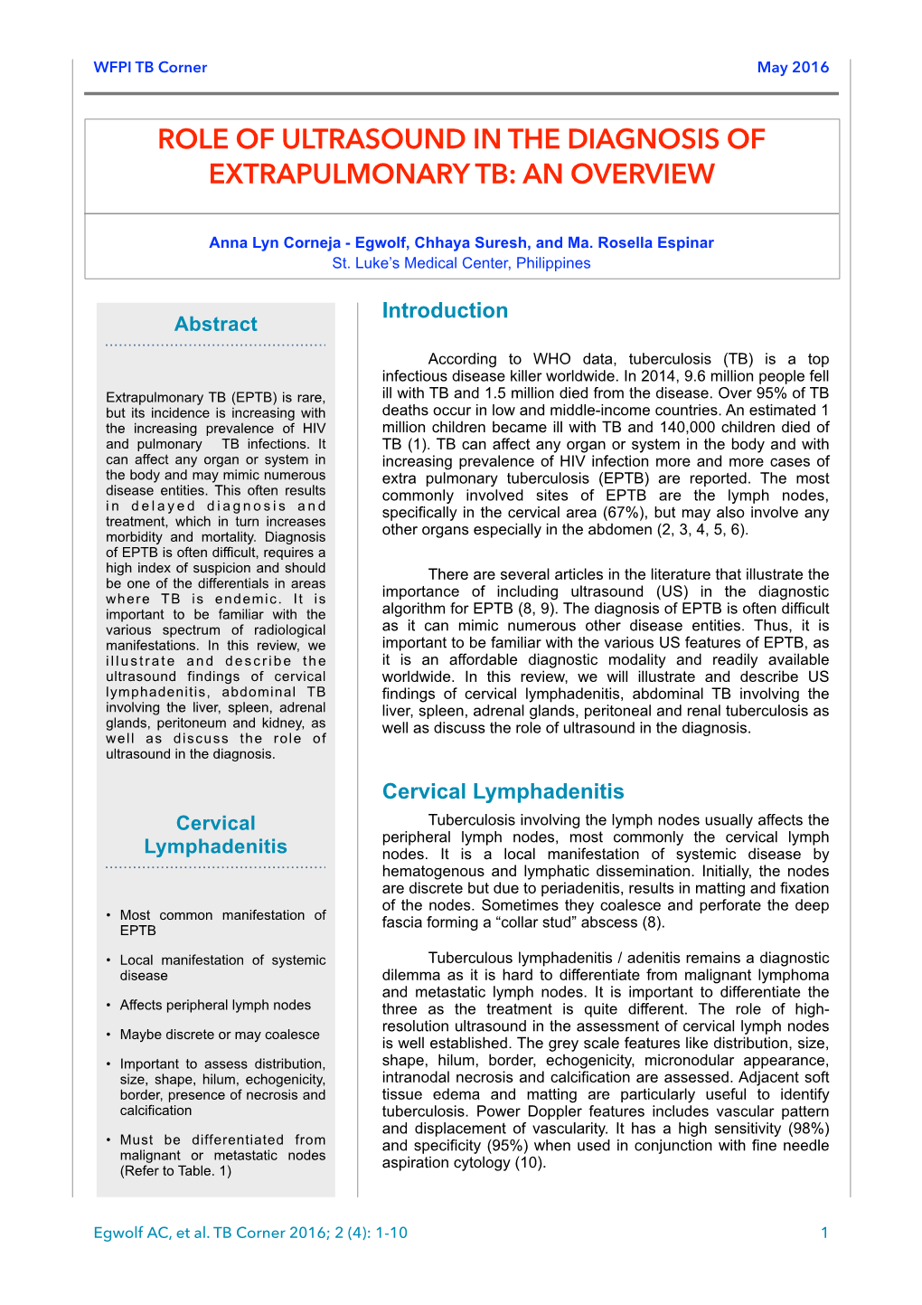 WFPI. Role of Ultrasound in the Diagnosis of Extrapulmonary TB