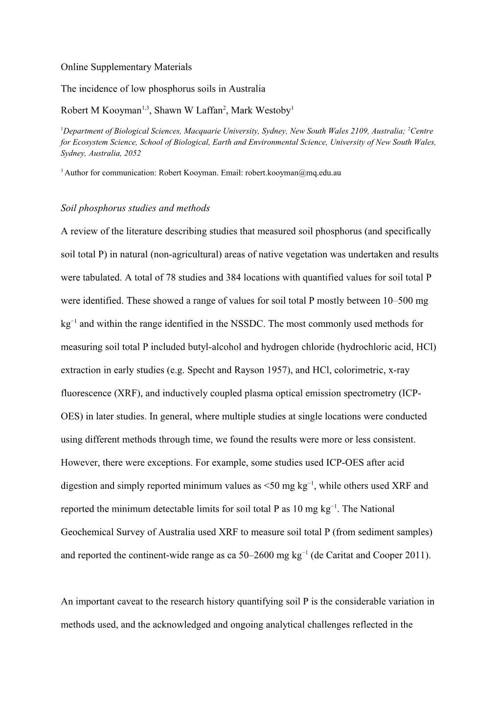 The Incidence of Low Phosphorus Soils in Australia