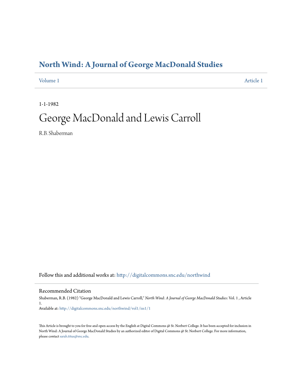 George Macdonald and Lewis Carroll R.B