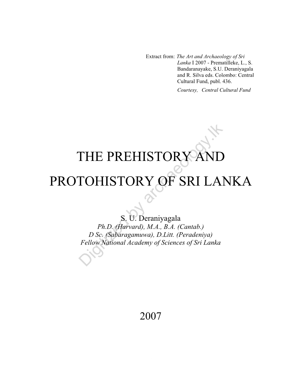 The Prehistory and Protohistory of Sri Lanka