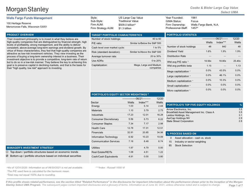 Cooke & Bieler Large Cap Value Select UMA Wells Fargo Funds Management