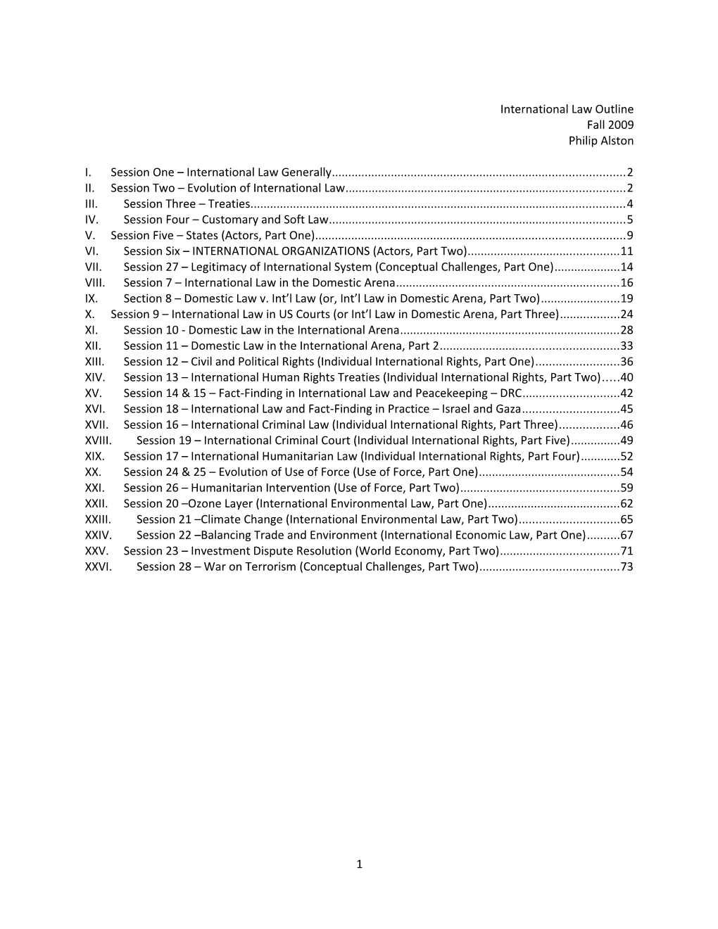 I. Session One International Law Generally 2