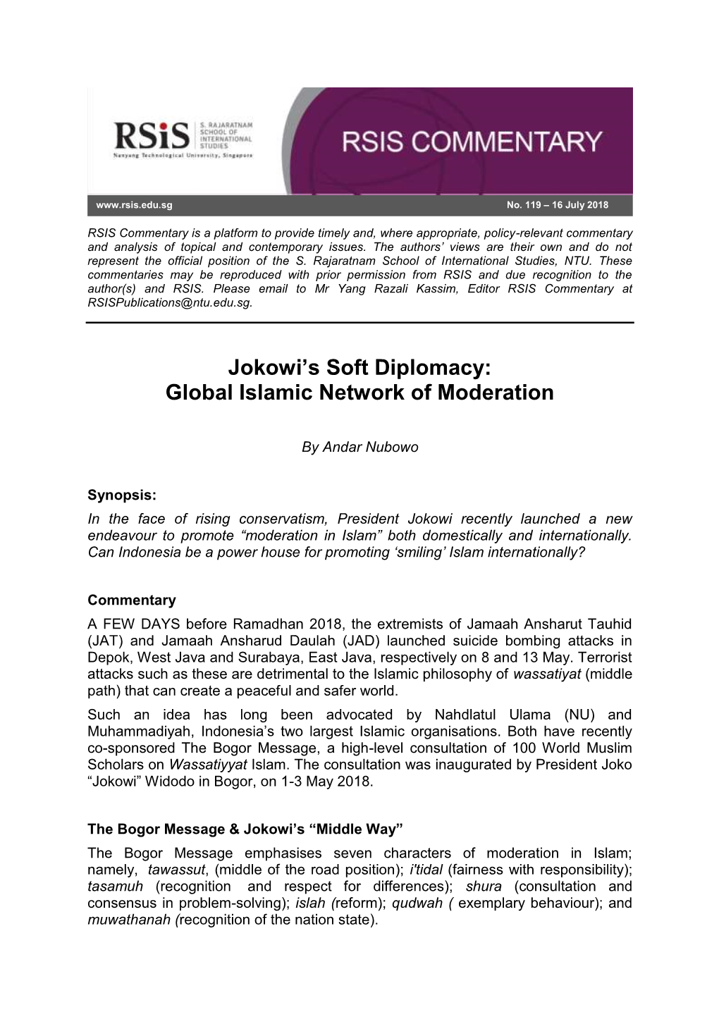 Jokowi's Soft Diplomacy: Global Islamic Network of Moderation