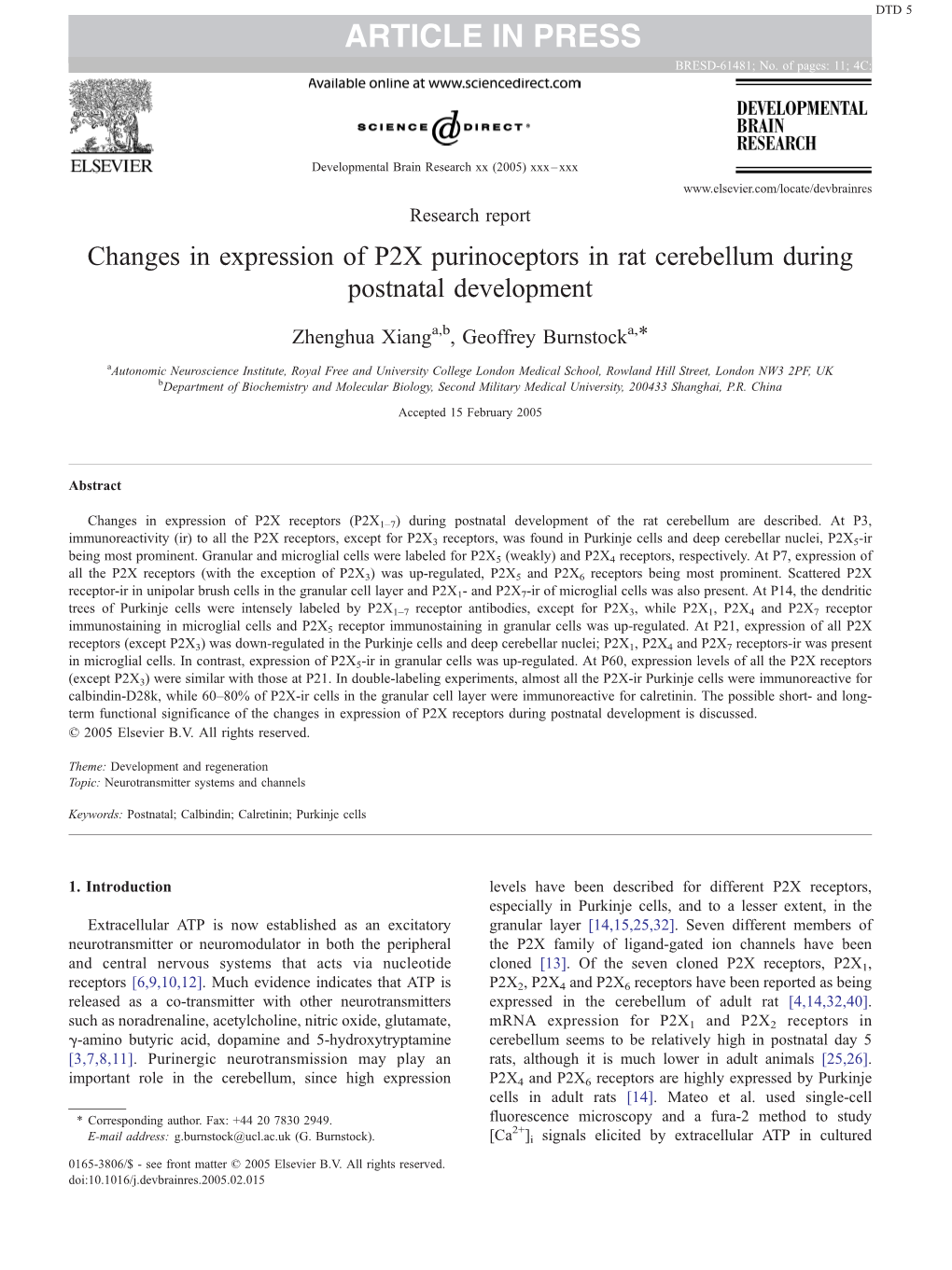 Changes in Expression of P2X Purinoceptors in Rat Cerebellum During Postnatal Development