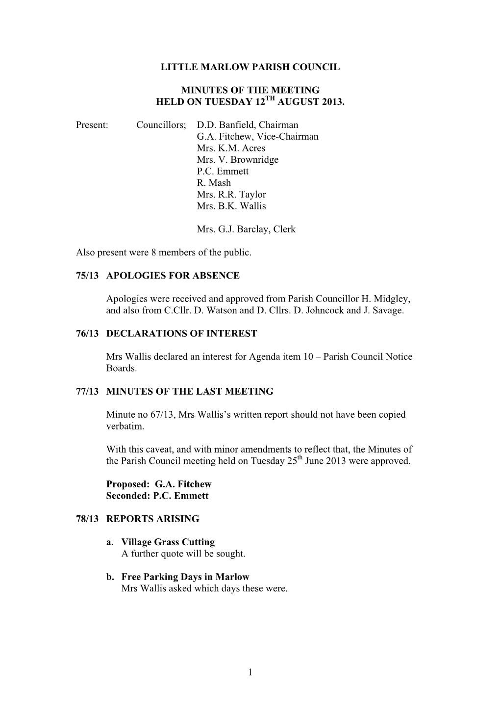 1 Little Marlow Parish Council Minutes of The