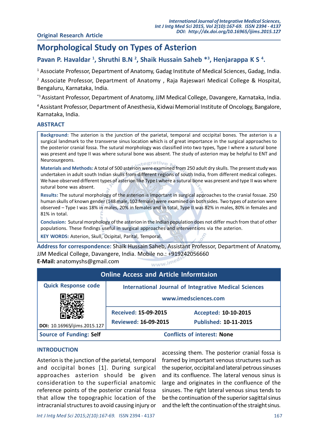 Morphological Study on Types of Asterion Pavan P