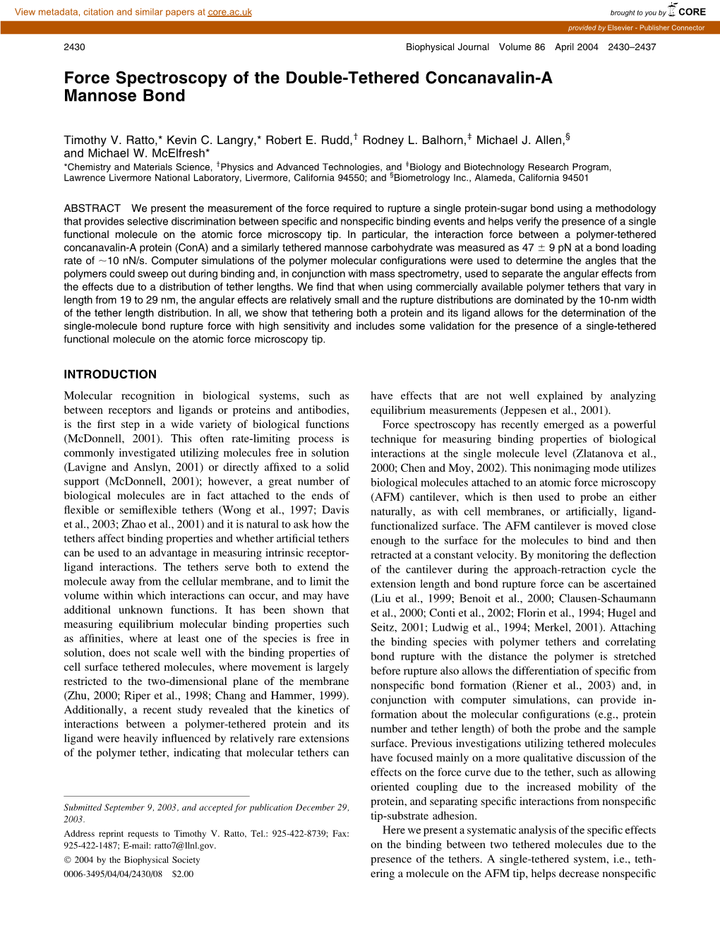 Force Spectroscopy of the Double-Tethered Concanavalin-A Mannose Bond