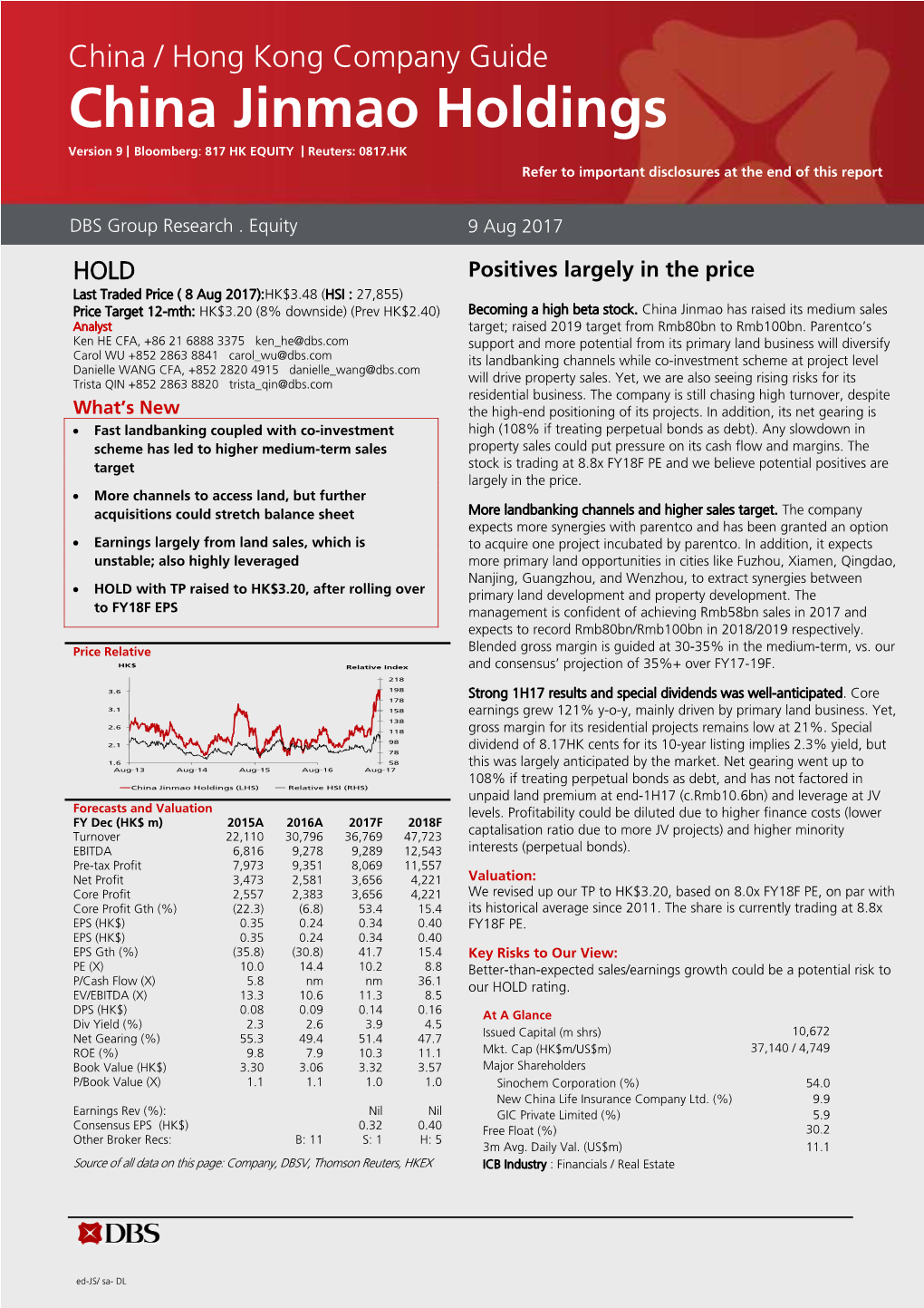 China Jinmao Holdings Version 9 | Bloomberg: 817 HK EQUITY | Reuters: 0817.HK Refer to Important Disclosures at the End of This Report