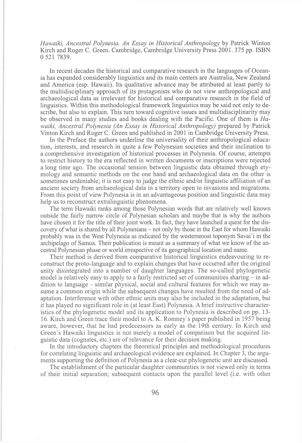 Hawaiki, Ancestral Polynesia. an Essay in Historical Anthropology by Patrick Winton Kirch and Roger C