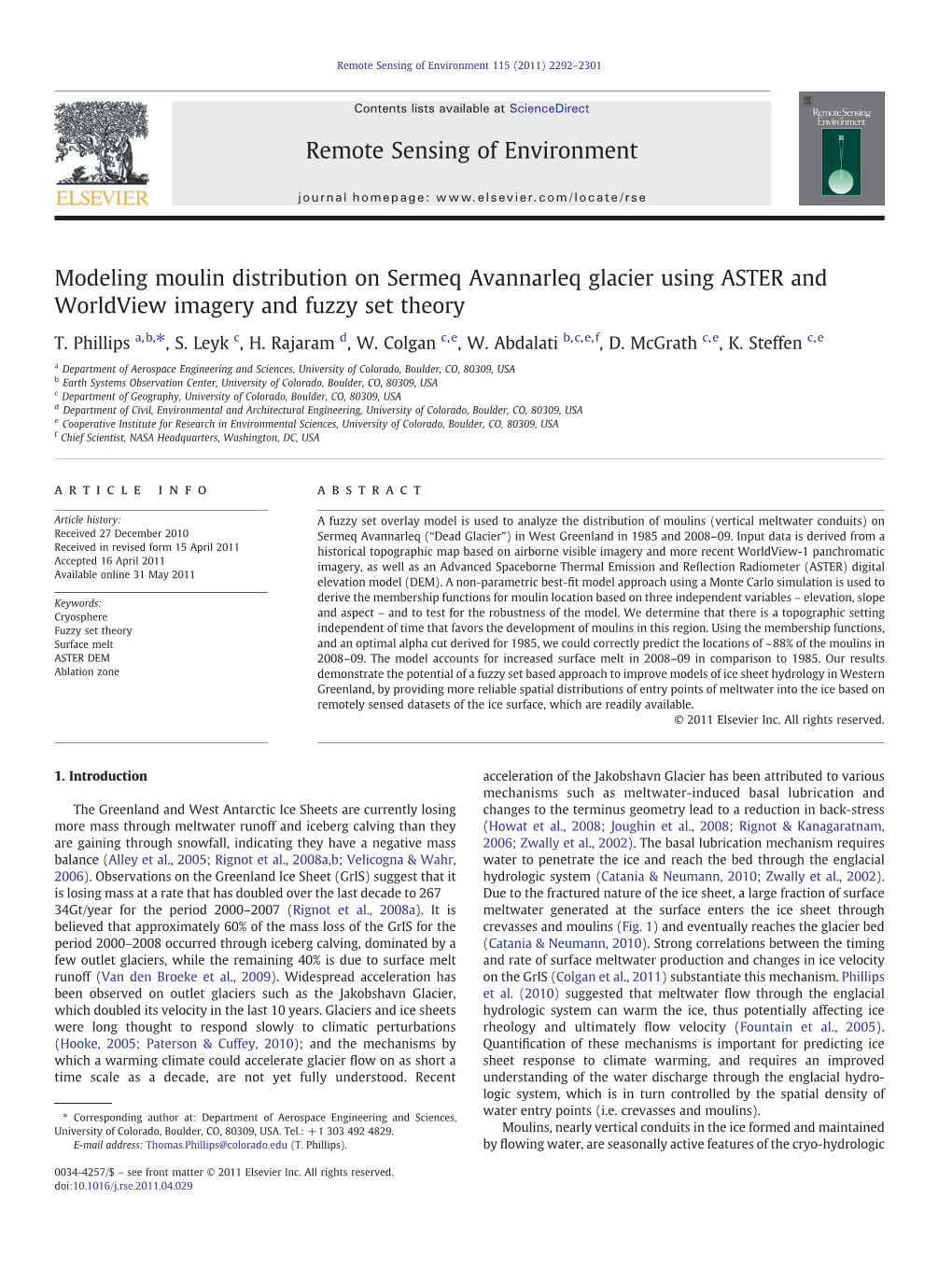 Modeling Moulin Distribution on Sermeq Avannarleq Glacier Using ASTER and Worldview Imagery and Fuzzy Set Theory