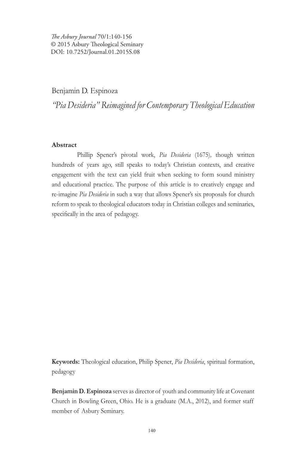 “Pia Desideria” Reimagined for Contemporary Theological Education