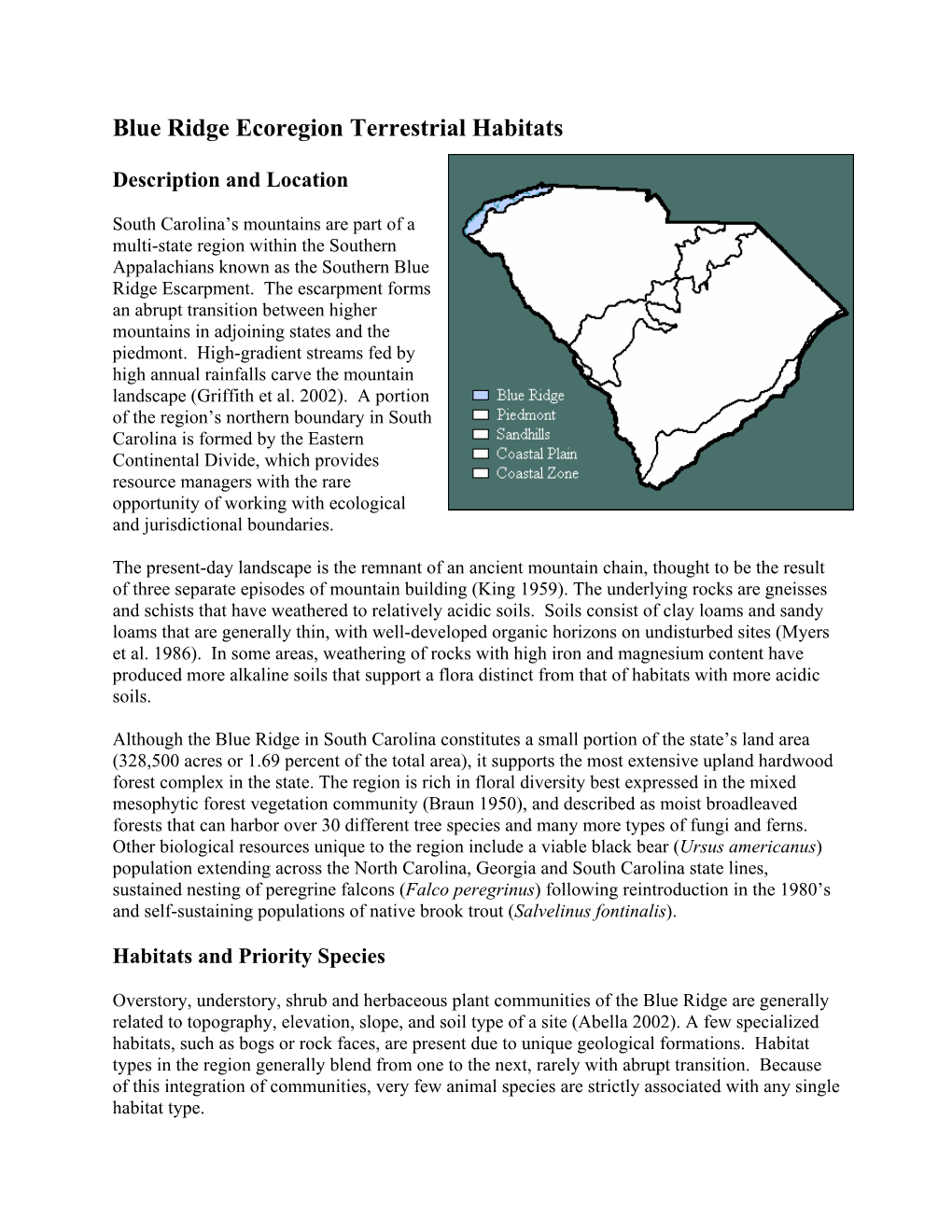 Blue Ridge Ecoregion Terrestrial Habitats