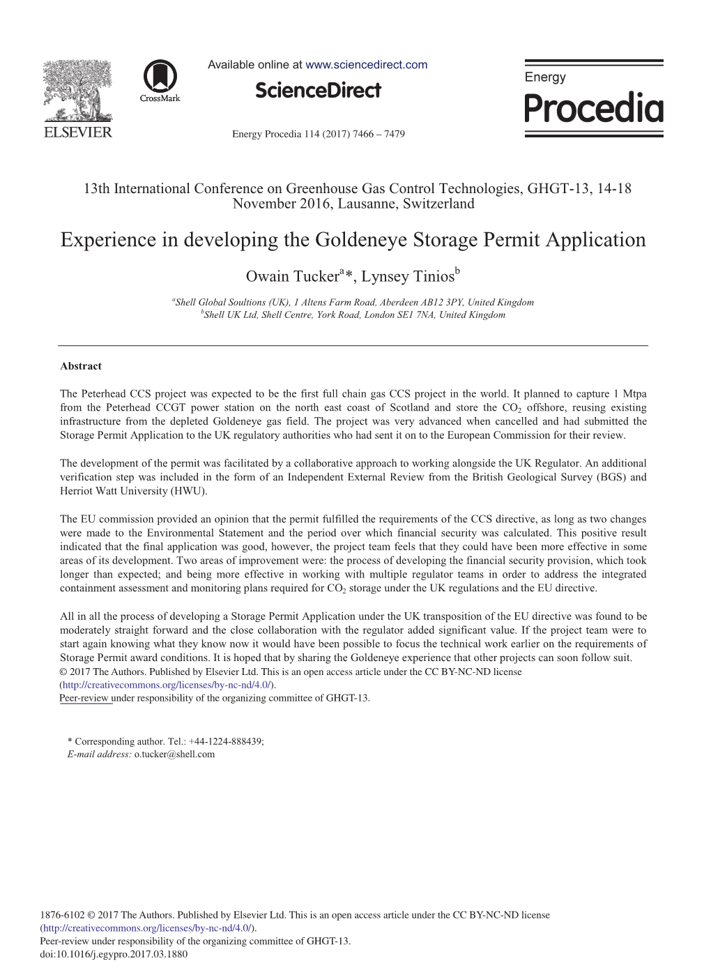 Experience in Developing the Goldeneye Storage Permit Application