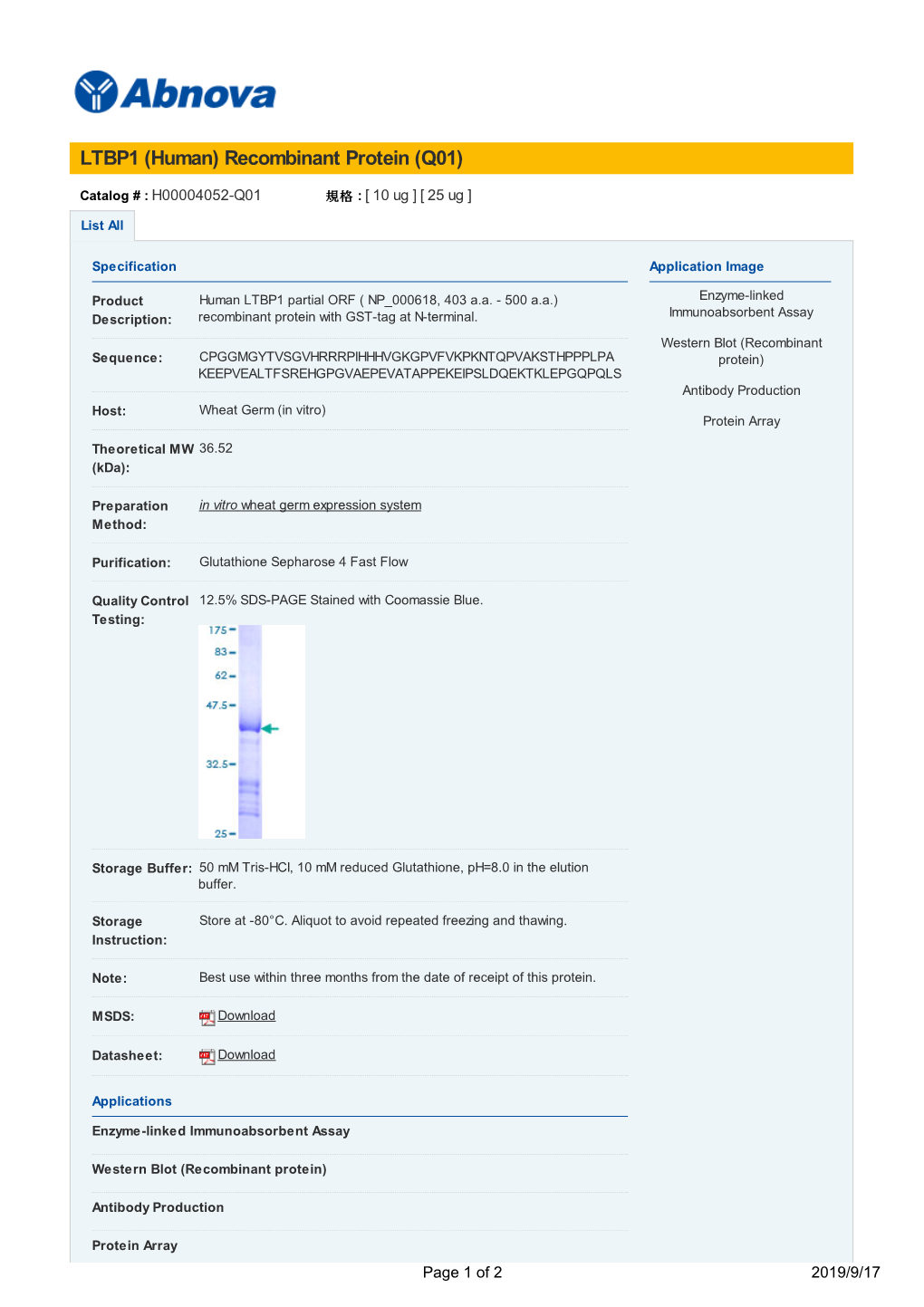 LTBP1 (Human) Recombinant Protein (Q01)