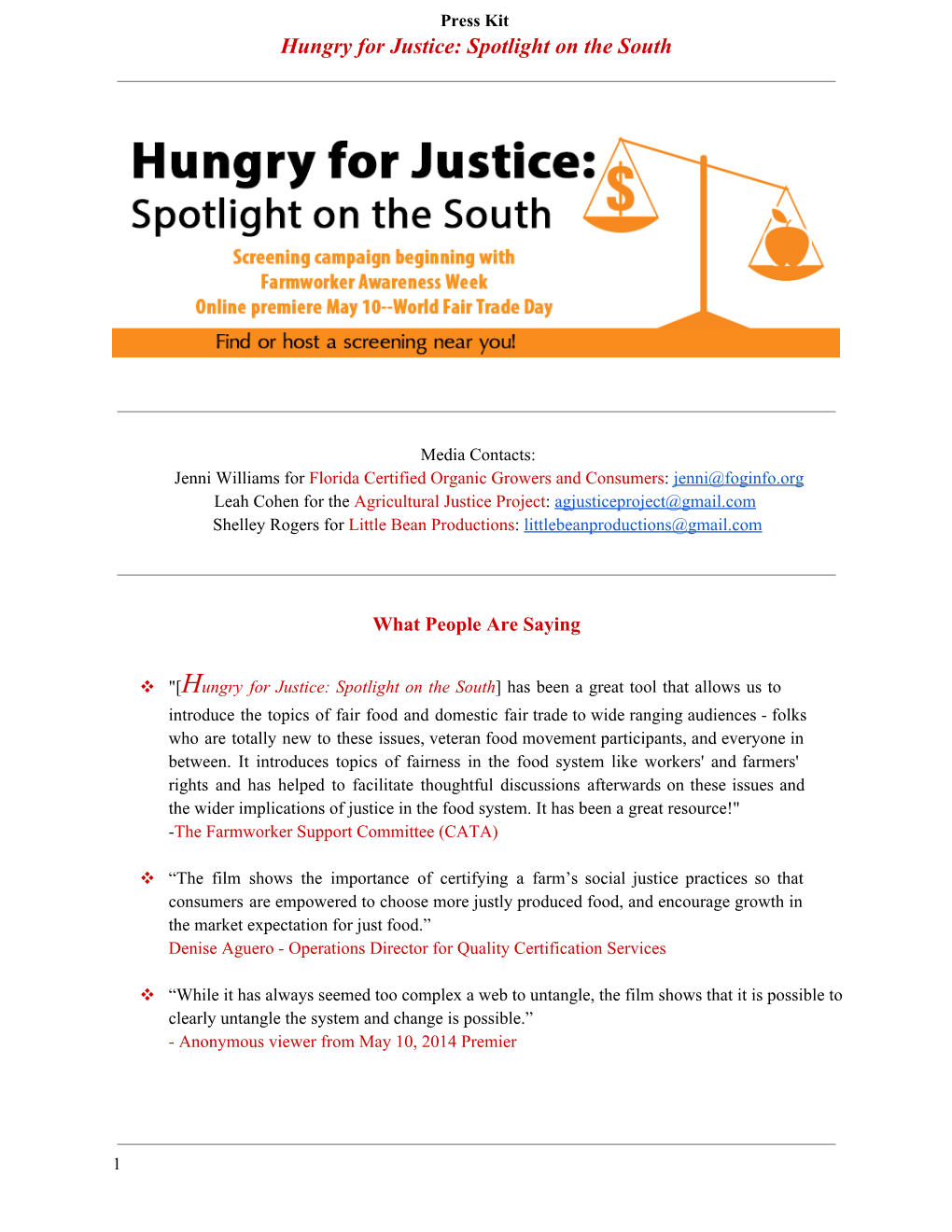 Hungry for Justice: Spotlight on the South