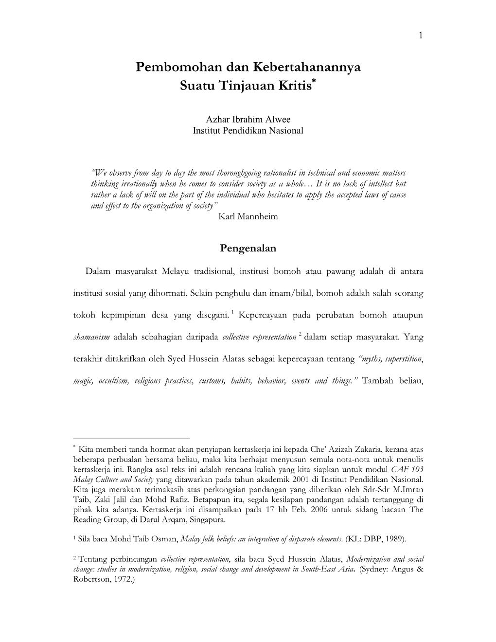 Pembomohan Dan Kebertahanannya Suatu Tinjauan Kritis ∗∗∗