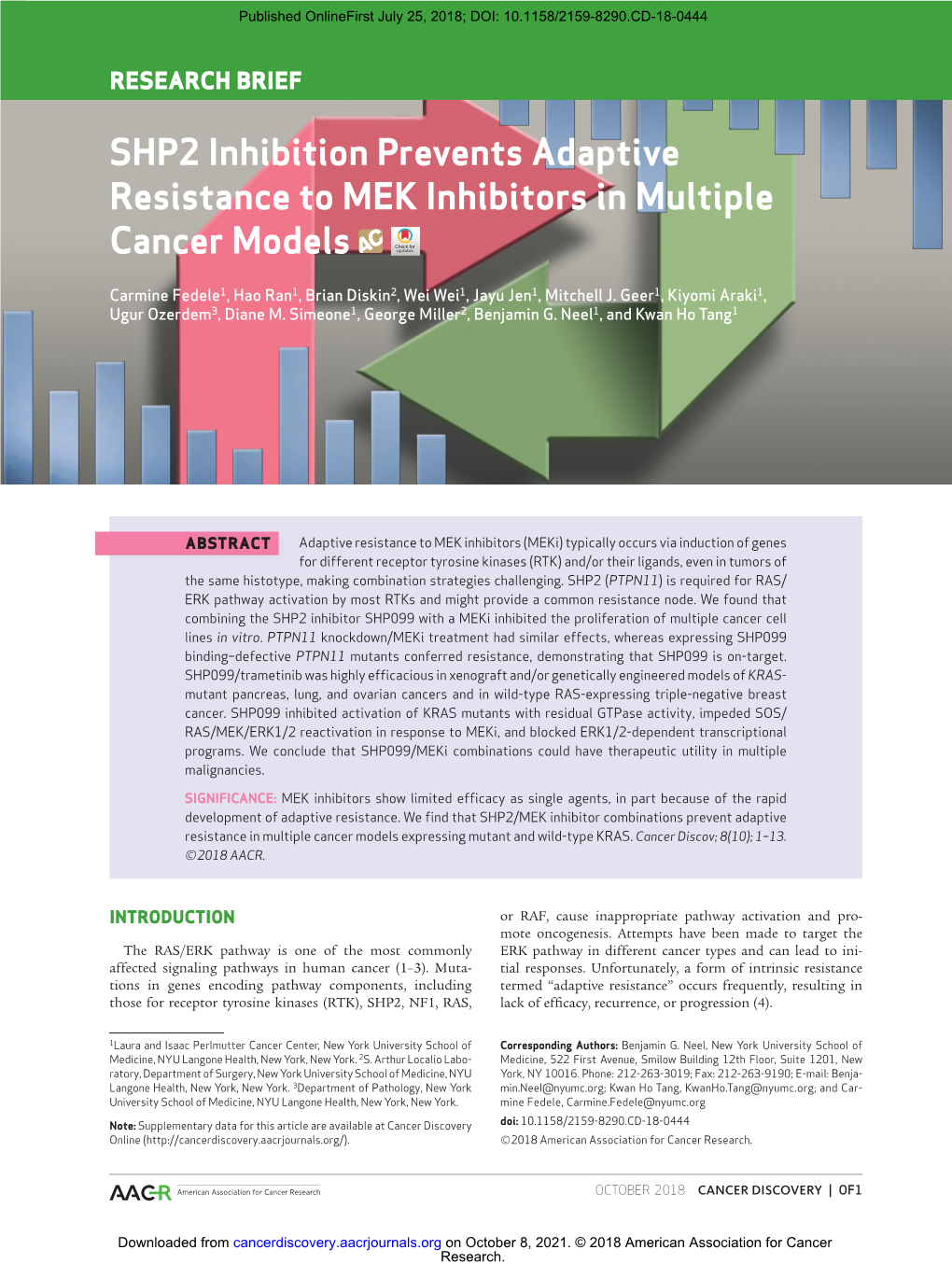 SHP2 Inhibition Prevents Adaptive Resistance to MEK Inhibitors in Multiple Cancer Models