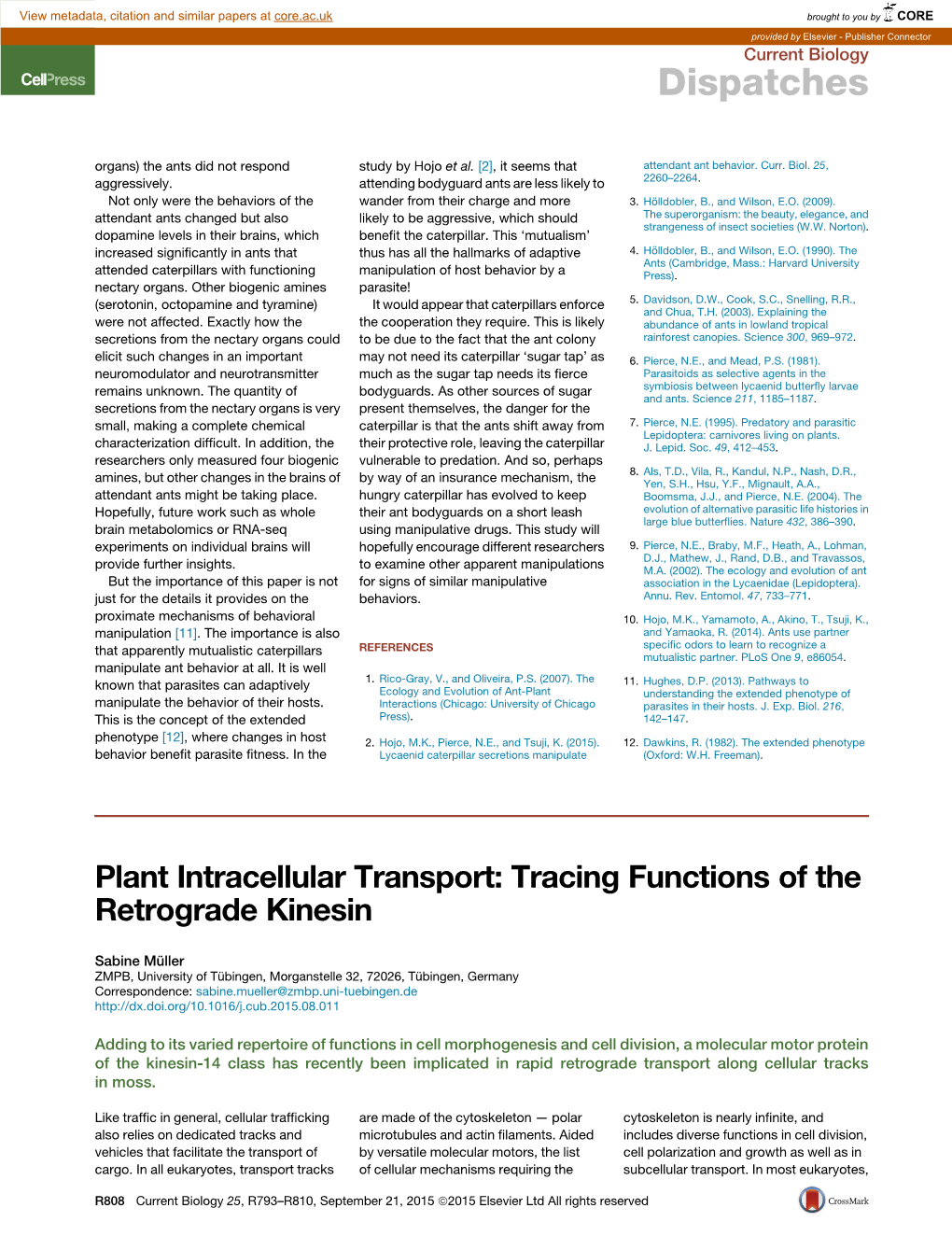 Plant Intracellular Transport: Tracing Functions of the Retrograde Kinesin