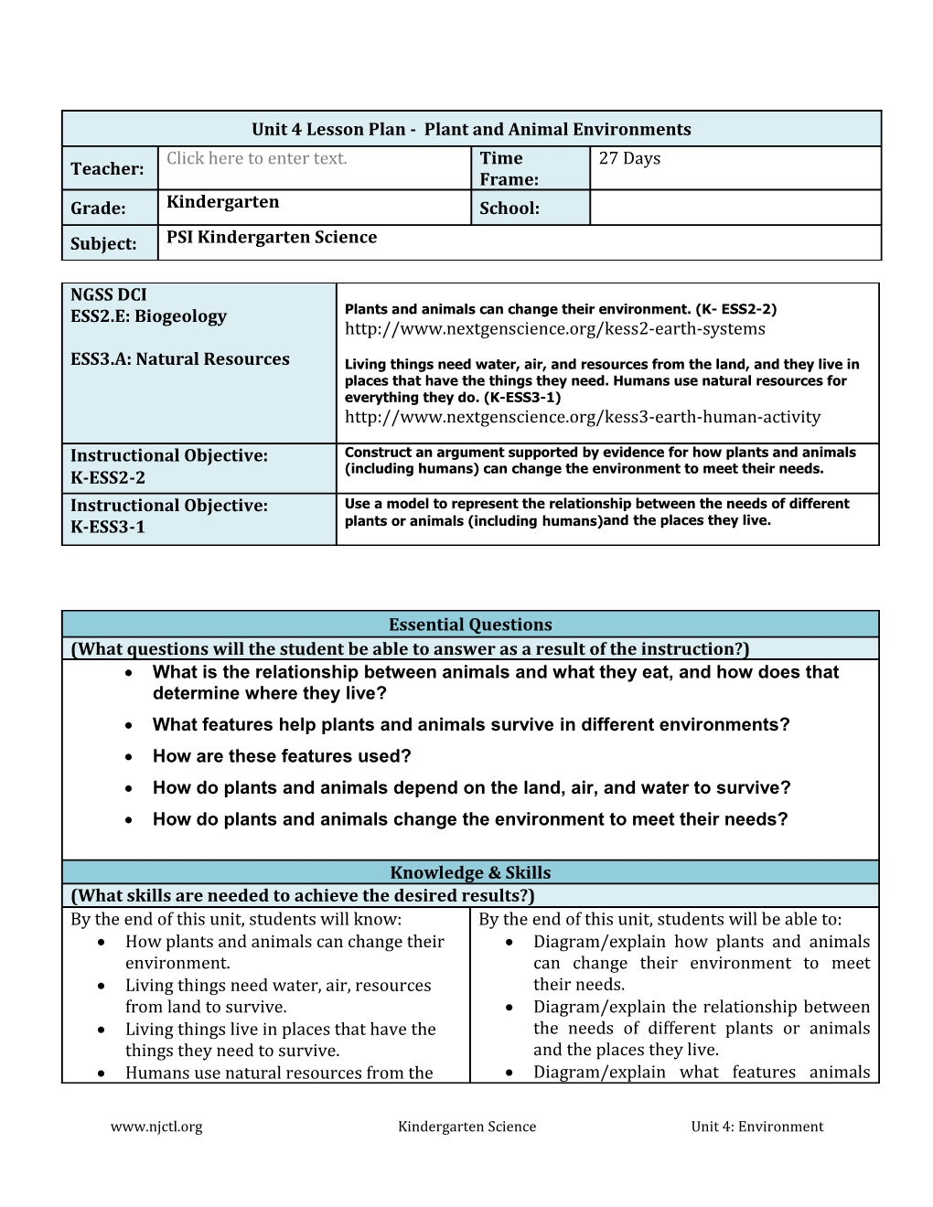 Unit Lesson Plan Atomic Structure