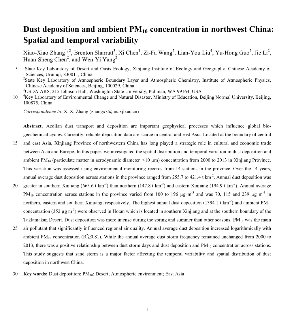 Dust Deposition and Ambient PM10 Concentration in Northwest China