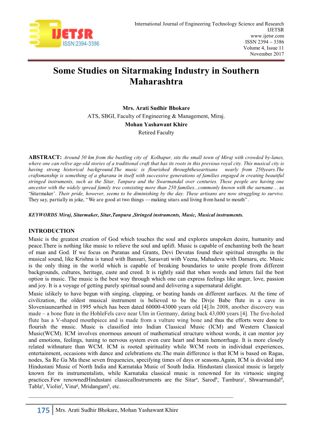 Some Studies on Sitarmaking Industry in Southern Maharashtra