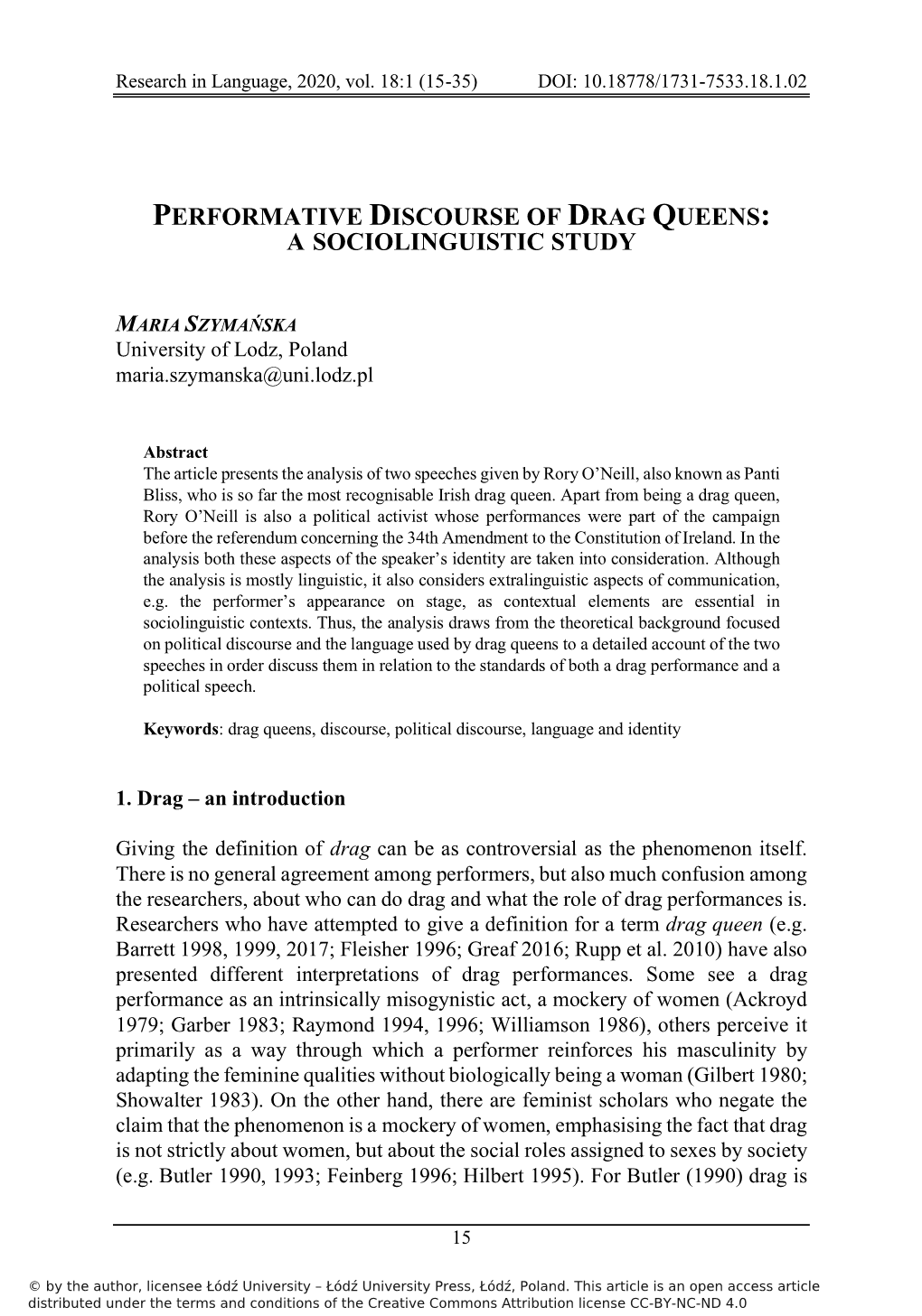 Performative Discourse of Drag Queens: a Sociolinguistic Study