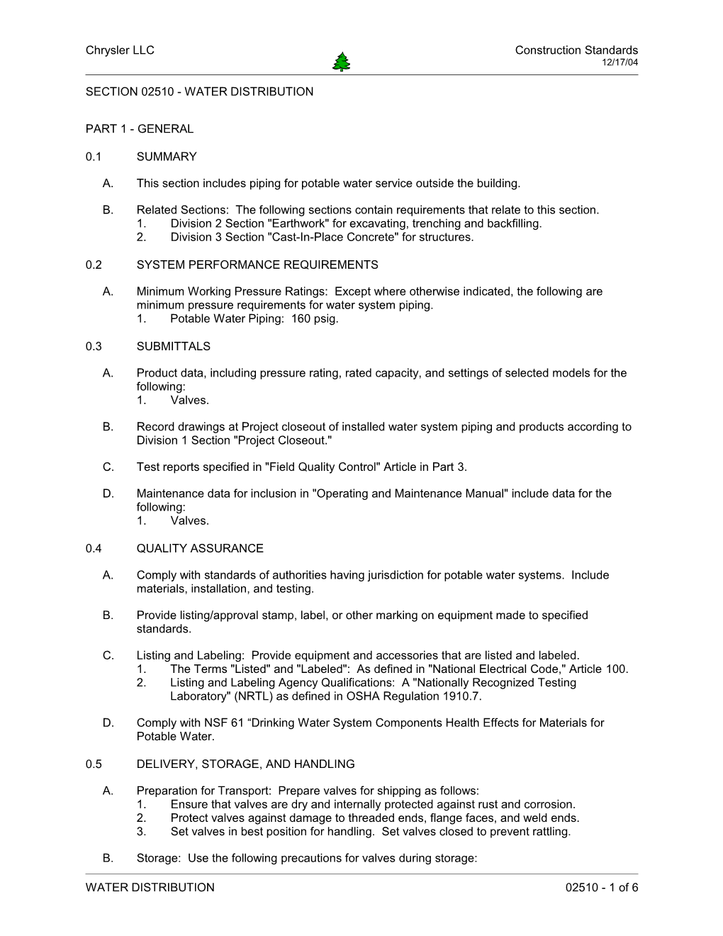 Section 02510 - Water Distribution