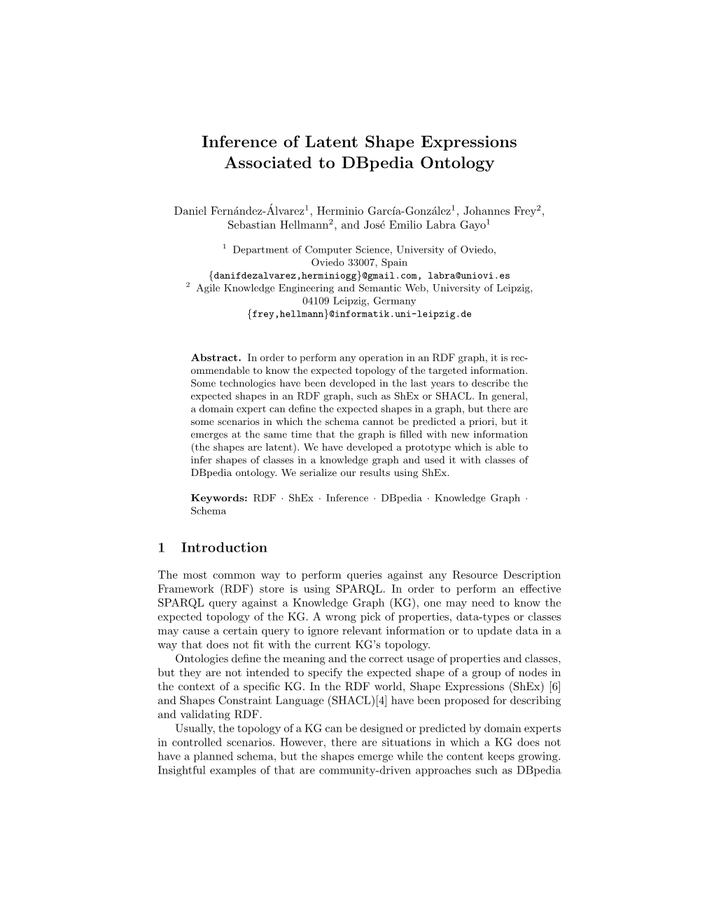 Inference of Latent Shape Expressions Associated to Dbpedia Ontology