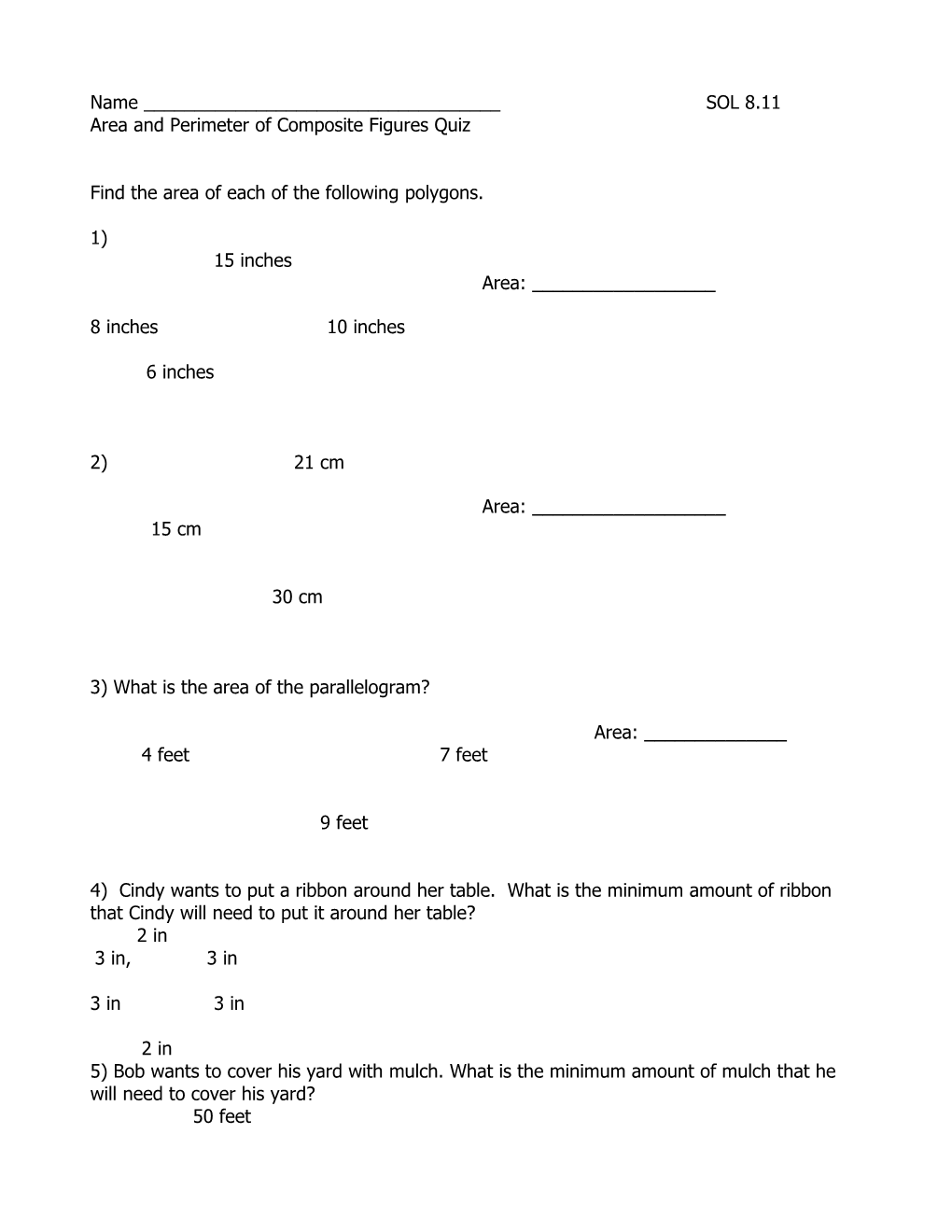 Area and Perimeter of Composite Figures Quiz