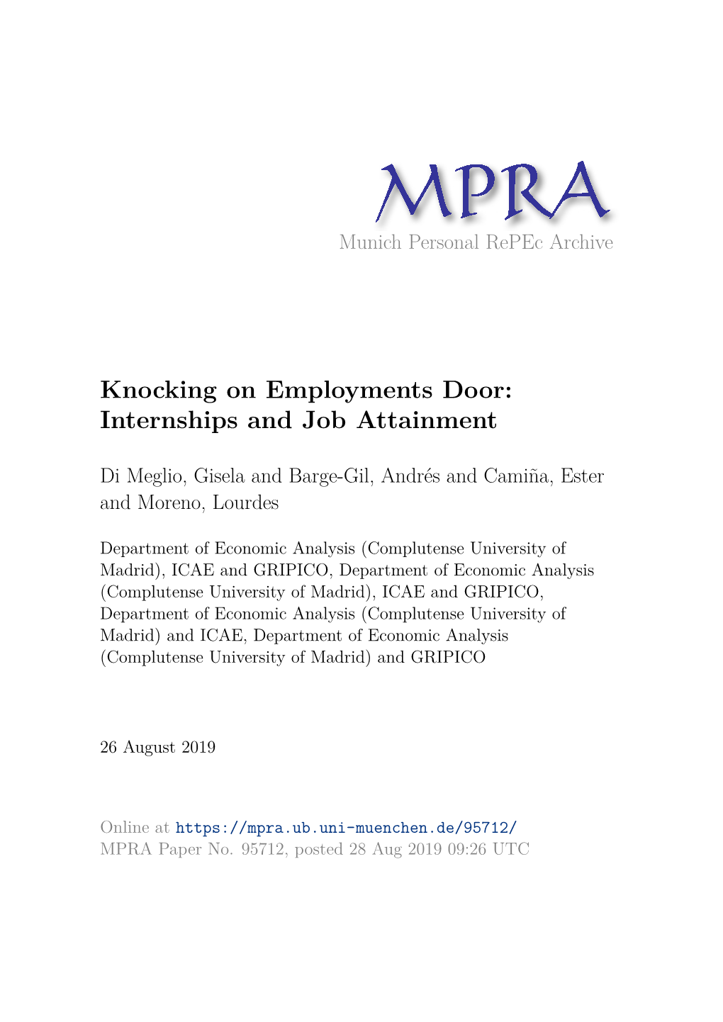 Knocking on Employments Door: Internships and Job Attainment