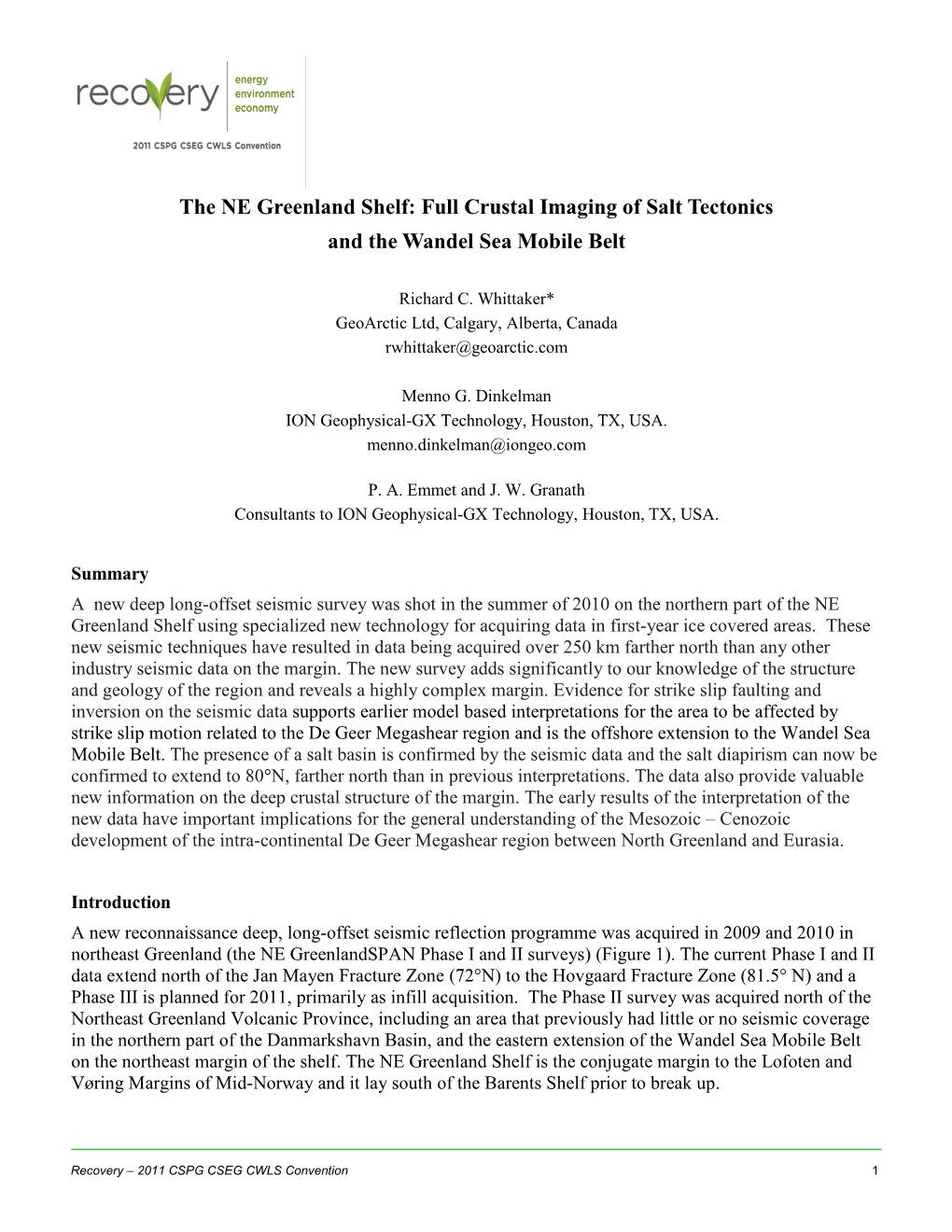 The NE Greenland Shelf: Full Crustal Imaging of Salt Tectonics and the Wandel Sea Mobile Belt