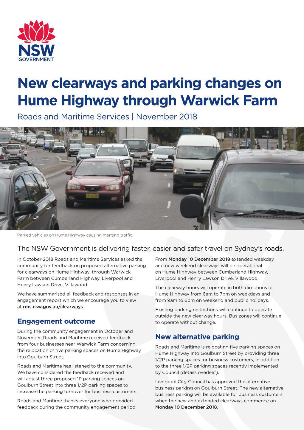 New Clearways and Parking Changes on Hume Highway Through Warwick