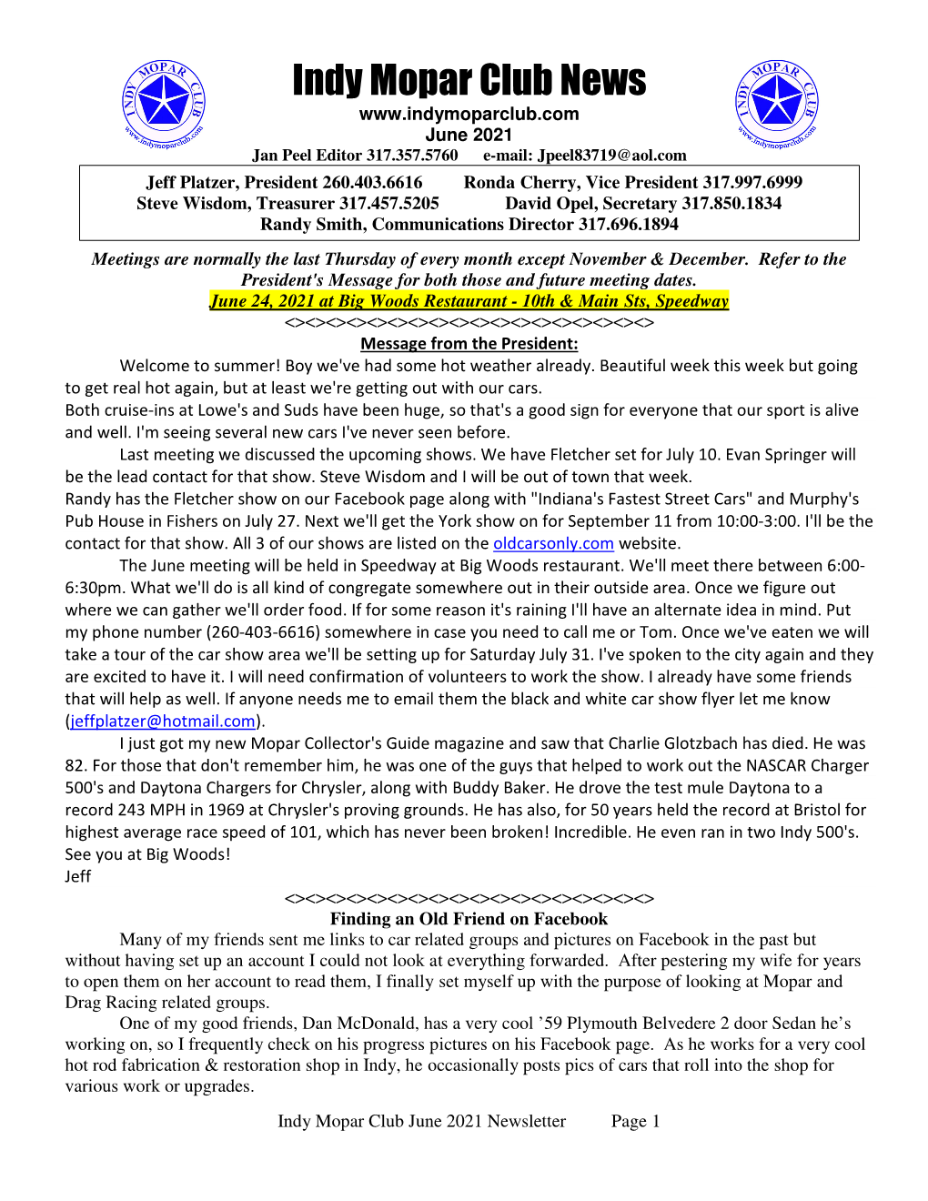 June 2021 Newsletter Page 1