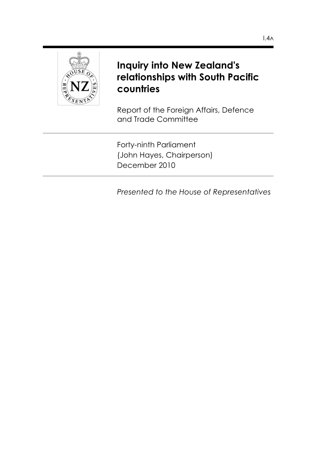 Inquiry Into New Zealand's Relationships with South Pacific Countries