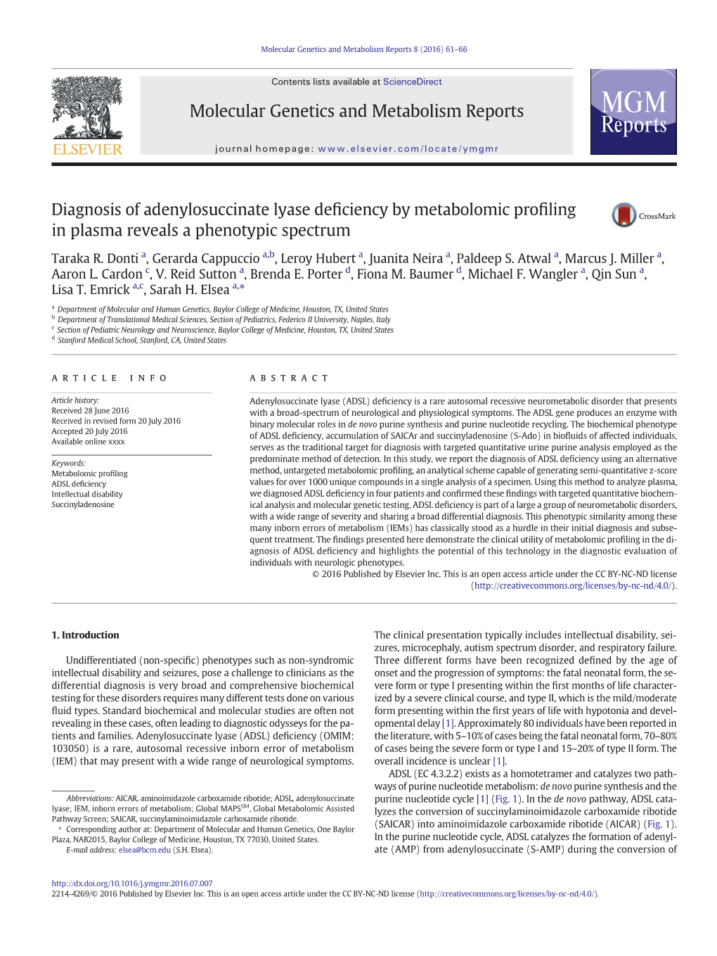 Diagnosis of Adenylosuccinate Lyase Deficiency by Metabolomic Profiling in Plasma Reveals a Phenotypic Spectrum