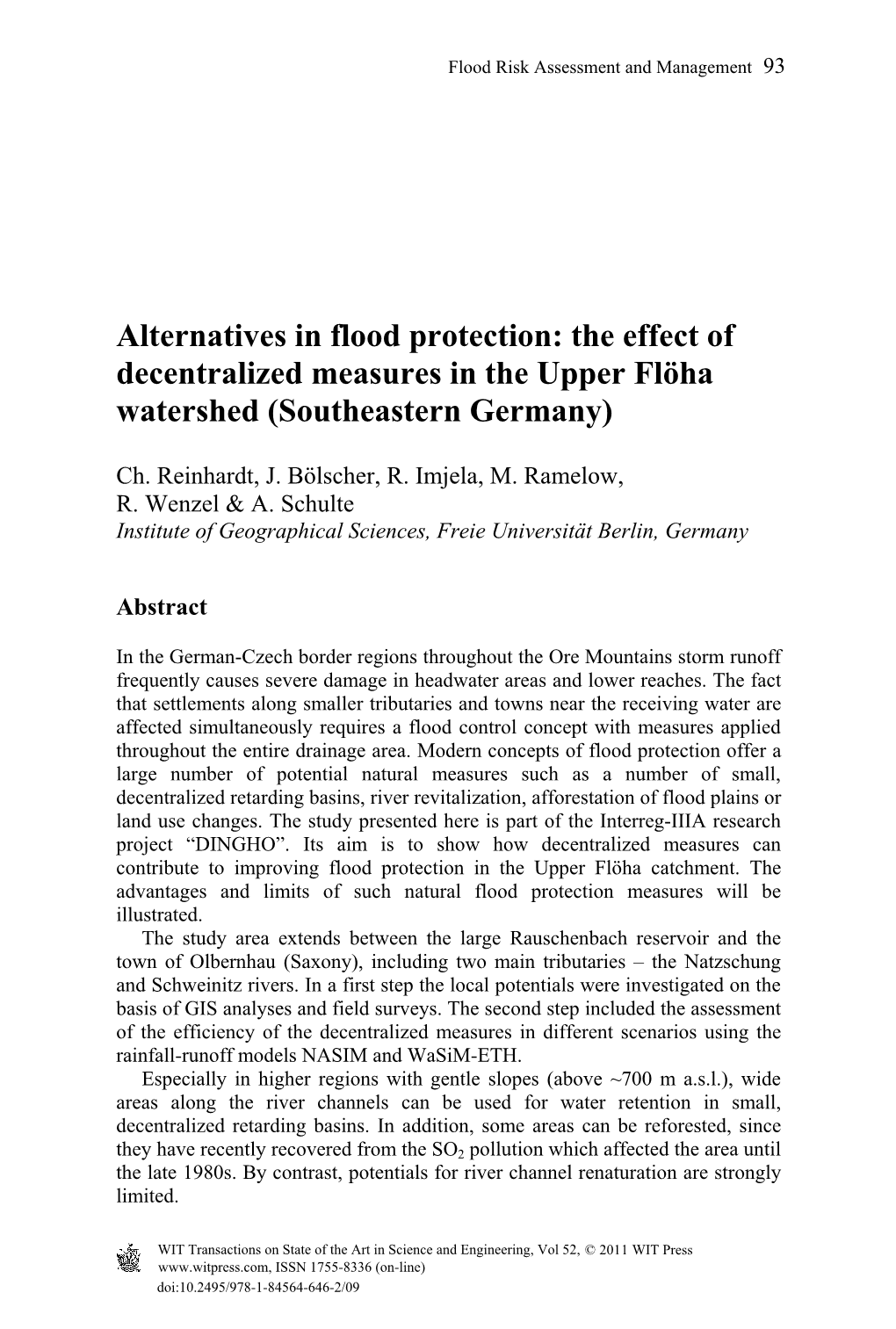 The Effect of Decentralized Measures in the Upper Flöha Watershed (Southeastern Germany)