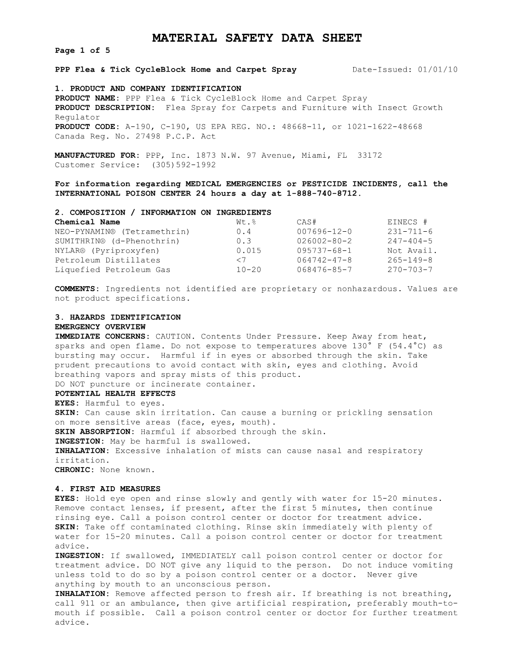 NYLAR Pressurized Spray 2618MATERIAL SAFETY DATA SHEET