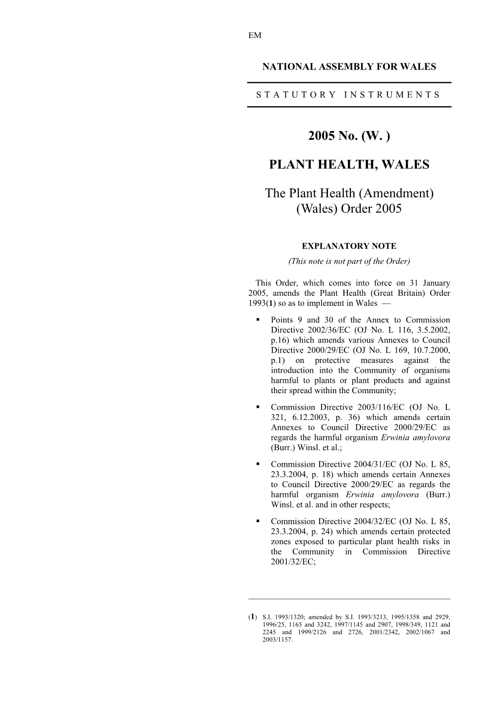 The Plant Health (Amendment) (Wales) Order 2005