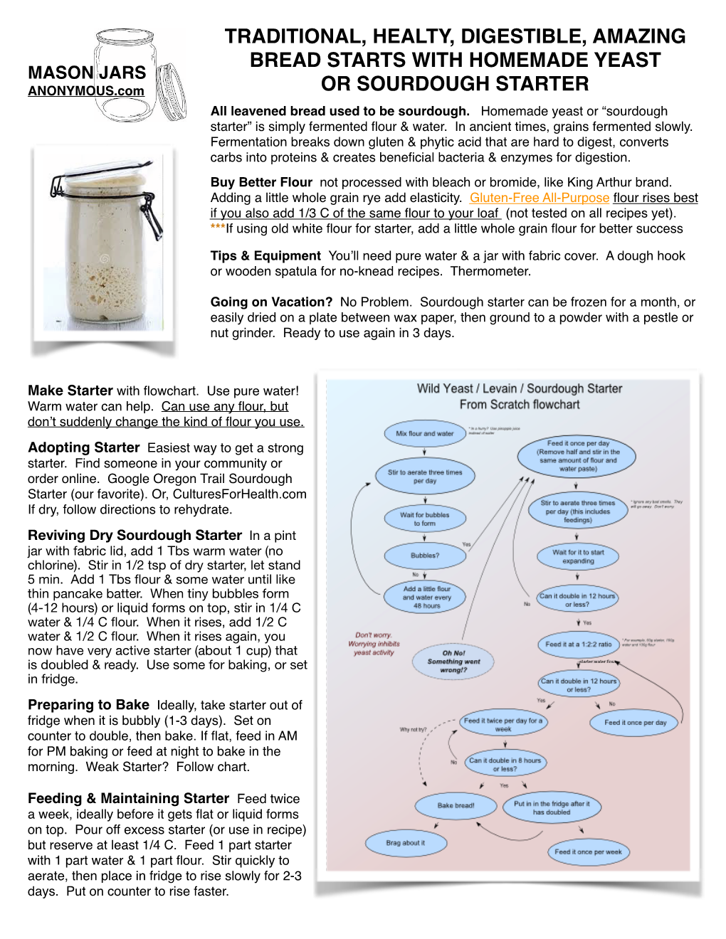 TRADITIONAL, HEALTY, DIGESTIBLE, AMAZING BREAD STARTS with HOMEMADE YEAST MASON JARS ANONYMOUS.Com OR SOURDOUGH STARTER All Leavened Bread Used to Be Sourdough