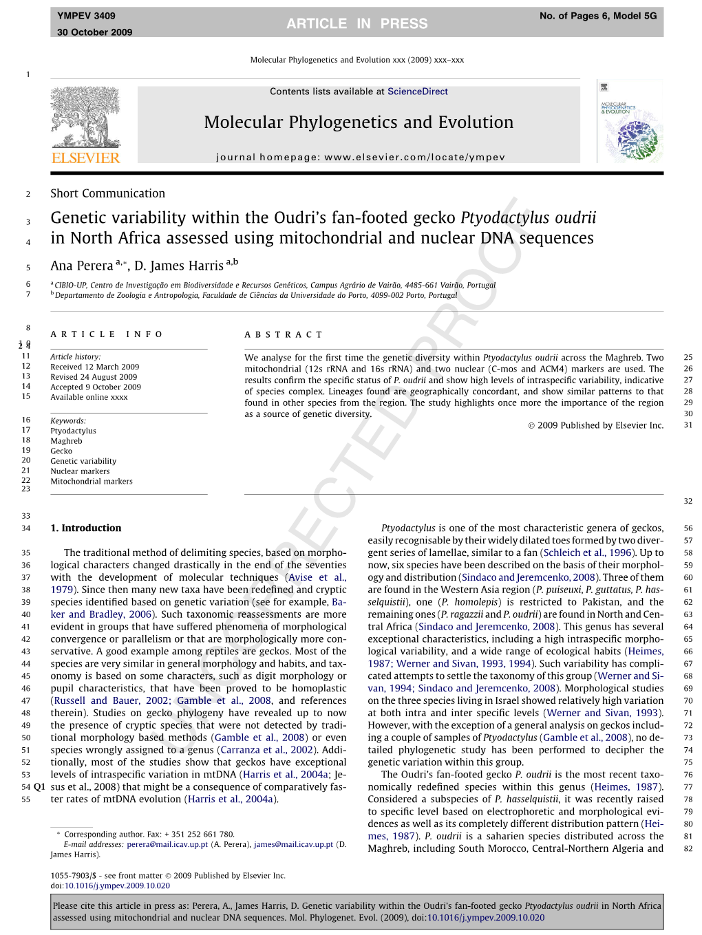 Genetic Variability Within the Oudri's Fan-Footed Gecko Ptyodactylus