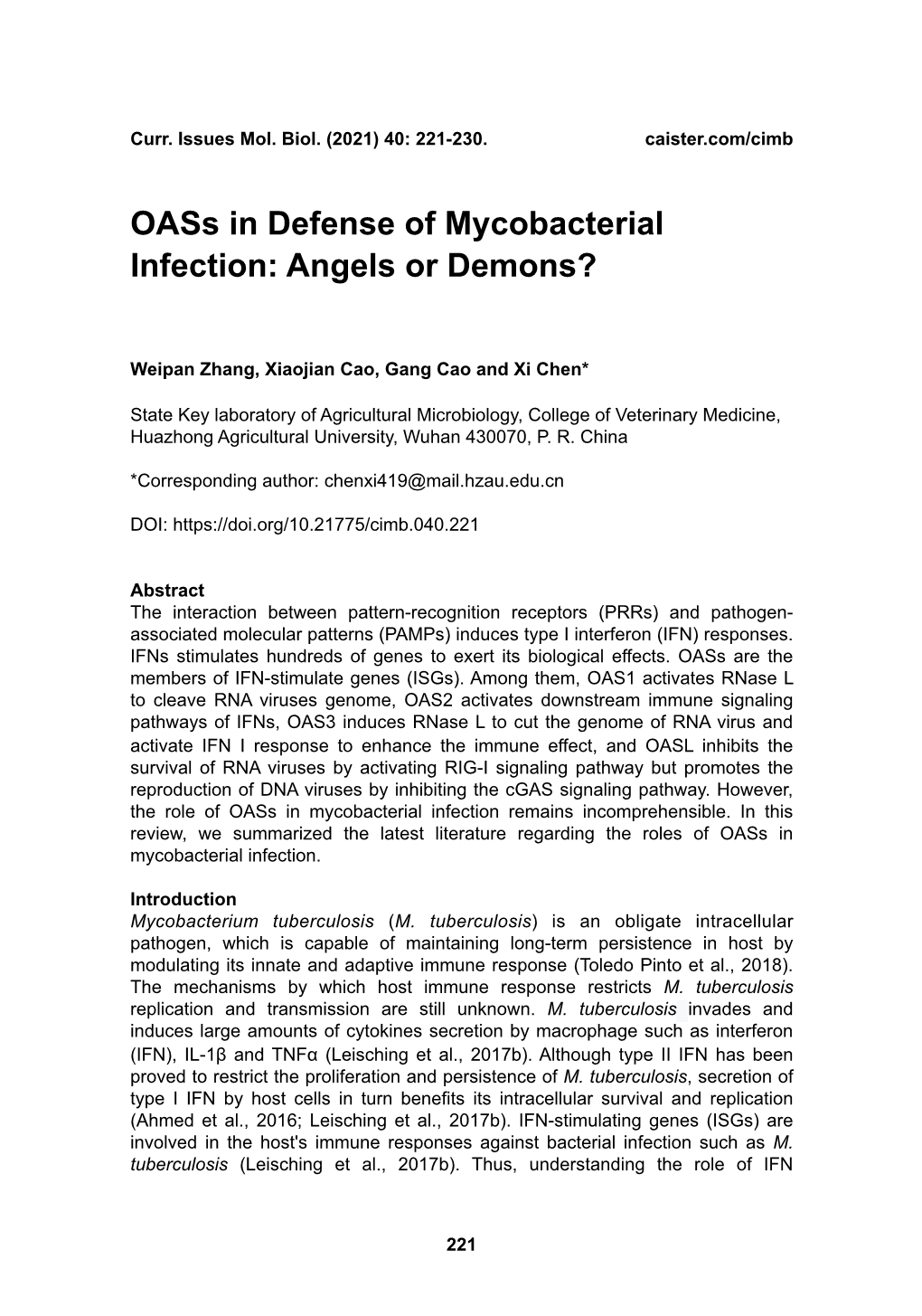 Oass in Defense of Mycobacterial Infection: Angels Or Demons?