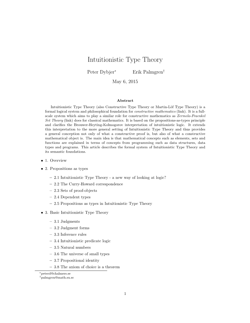 Intuitionistic Type Theory