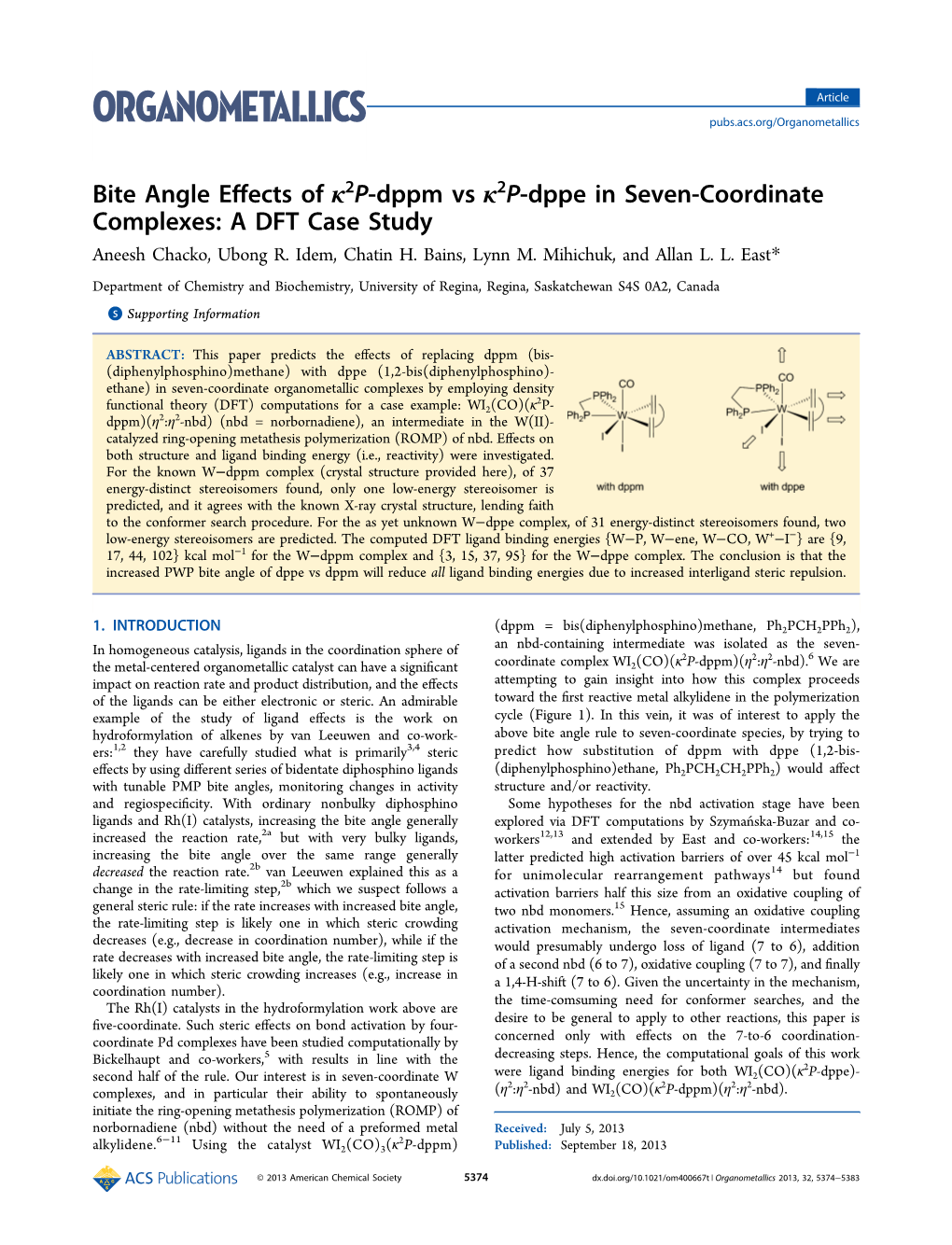 Bite Angle Effects of Dppm Vs Dppe in Seven-Coordinate Complexes: A