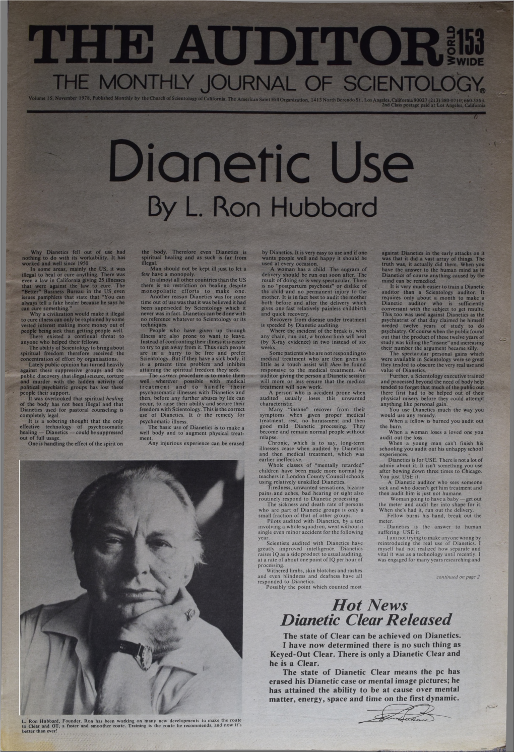 THE MONTHLY JOURNAL of SCIENTOLOGY. Volume 15, November 1978, Published Monthly by the Church of Scientology of California